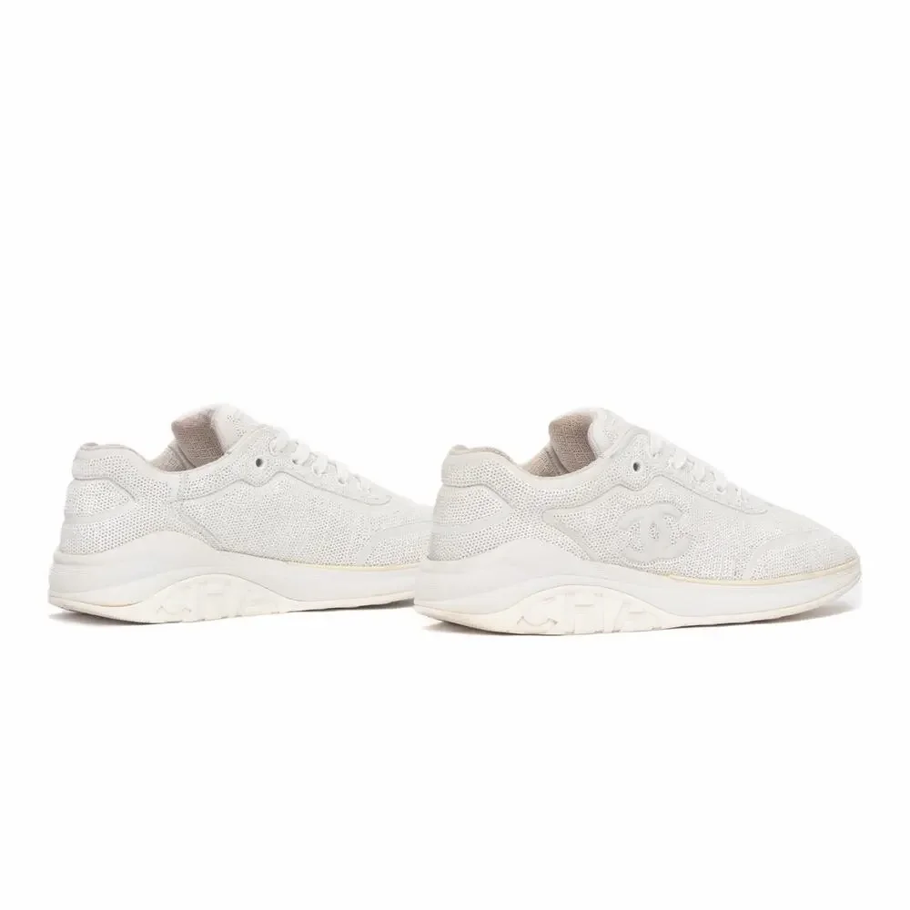 $1K CHANEL 2020 White Sequin Leather CC Low-Top Sneakers Trainers 39.5 US 9.5